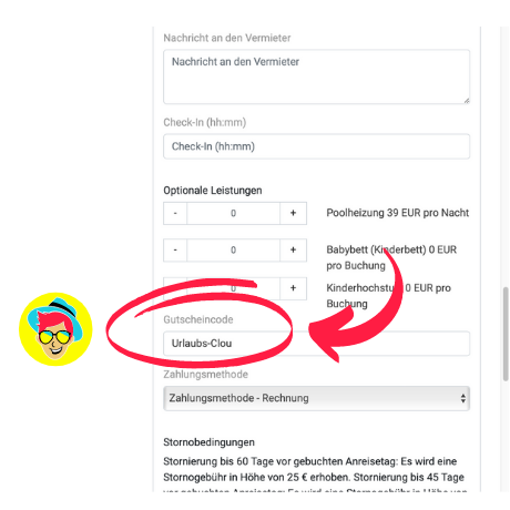 Hier im Buchungsformular den Gutschein-Code eingeben